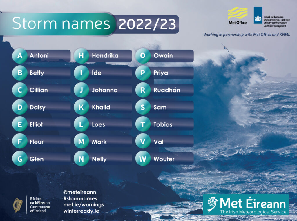 Storm Names 2022/23 Announced Met Éireann The Irish Meteorological