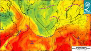 Airmass Analysis chart 18 UTC 5 July 2024: Ireland lies in a cool Polar maritime airmass with a north-westerly airflow.