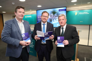 Wednesday 30th October 2024; James Lawless TD, centre, Minister of State with responsibility for International and Road Transport and Logistics with Minister of State with responsibility for the Office of Public Works, Kieran O’Donnell TD, right and Eoin Sherlock, Head of Forecasting at Met Éireann pictured at the Launch of the Be Winter Ready Information Campaign 2024/25, Office of Emergency Planning, NECC, Agriculture House, Kildare Street, Dublin 2. Picture credit: Damien Eagers / Julien Behal Photography NO REPRO FEE