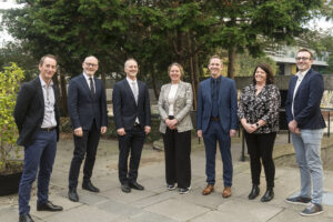 Prof Nial Friel, Head of UCD School of Mathematics and Statistics; Eoin Moran, Director of Met Éireann; Prof Eoin O'Neill, Director of UCD Earth Institute; Prof Kate Robson Brown, UCD VP for Research, Innovation and Impact; Prof Andrew Parnell, Met Éireann Professor of AI and Data Science in Weather and Climate Services; Josephine Prendergast, Met Éireann Head of Business of Operations Division; Dr Alan Hally, Met Éireann Artificial Intelligence Transformation Team (AITT) Scientific Lead