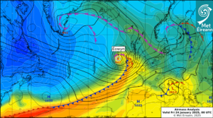 Airmass Analysis chart 00 UTC 24 January 2025: Storm Éowyn brought hurricane force winds.