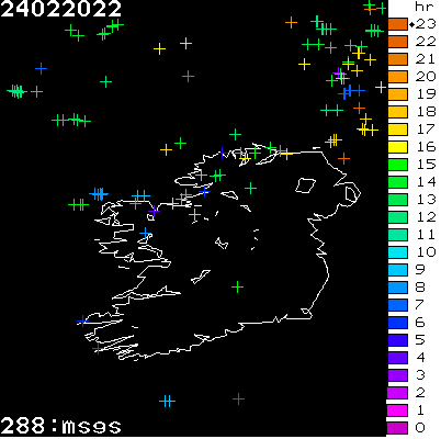 Lightning Report for Ireland on Thursday 24 February 2022