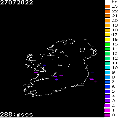 Lightning Report for Ireland on Wednesday 27 July 2022