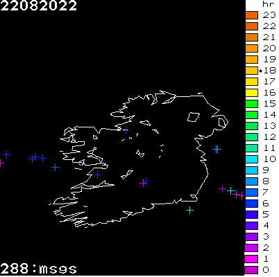 Lightning Report for Ireland on Monday 22 August 2022