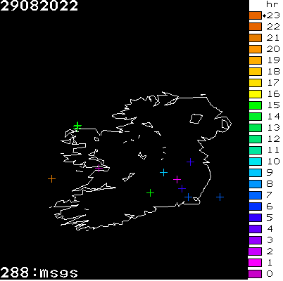 Lightning Report for Ireland on Monday 29 August 2022