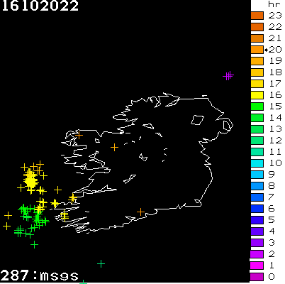 Lightning Report for Ireland on Sunday 16 October 2022