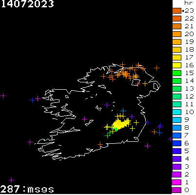 Lightning Report for Ireland on Friday 14 July 2023