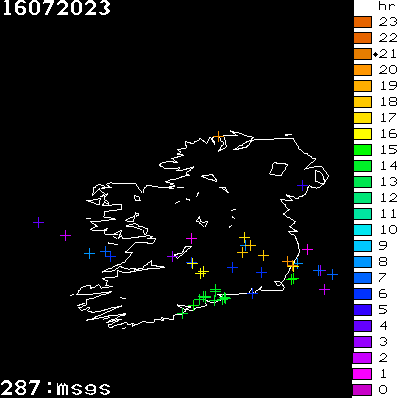 Lightning Report for Ireland on Sunday 16 July 2023