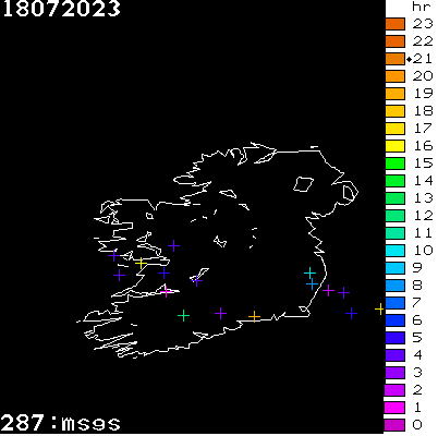 Lightning Report for Ireland on Tuesday 18 July 2023