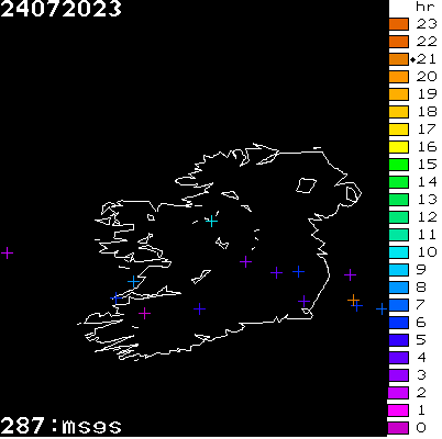 Lightning Report for Ireland on Monday 24 July 2023