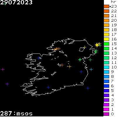 Lightning Report for Ireland on Saturday 29 July 2023