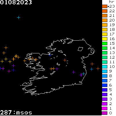 Lightning Report for Ireland on Tuesday 01 August 2023