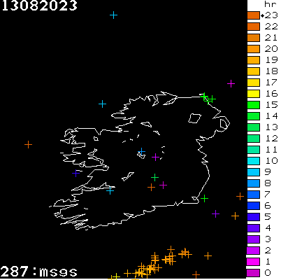 Lightning Report for Ireland on Sunday 13 August 2023