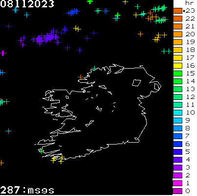 Lightning Report for Ireland on Wednesday 08 November 2023