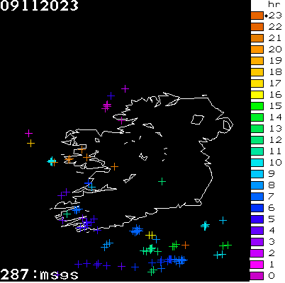 Lightning Report for Ireland on Thursday 09 November 2023