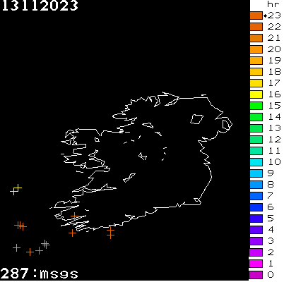 Lightning Report for Ireland on Monday 13 November 2023