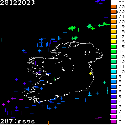 Lightning Report for Ireland on Thursday 28 December 2023