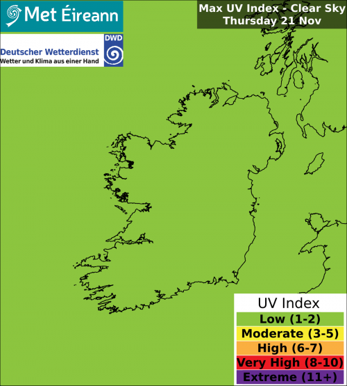 Max UV Index - Clear Sky - Thursday, 21 Nov 2024