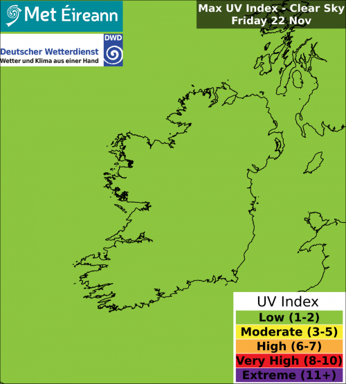 Max UV Index - Clear Sky - Friday, 22 Nov 2024