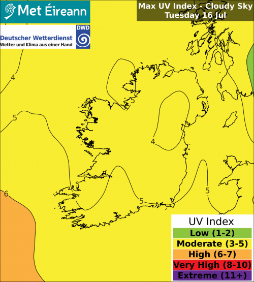 Max UV Index - Cloudy Sky - Tuesday, 16 Jul 2024